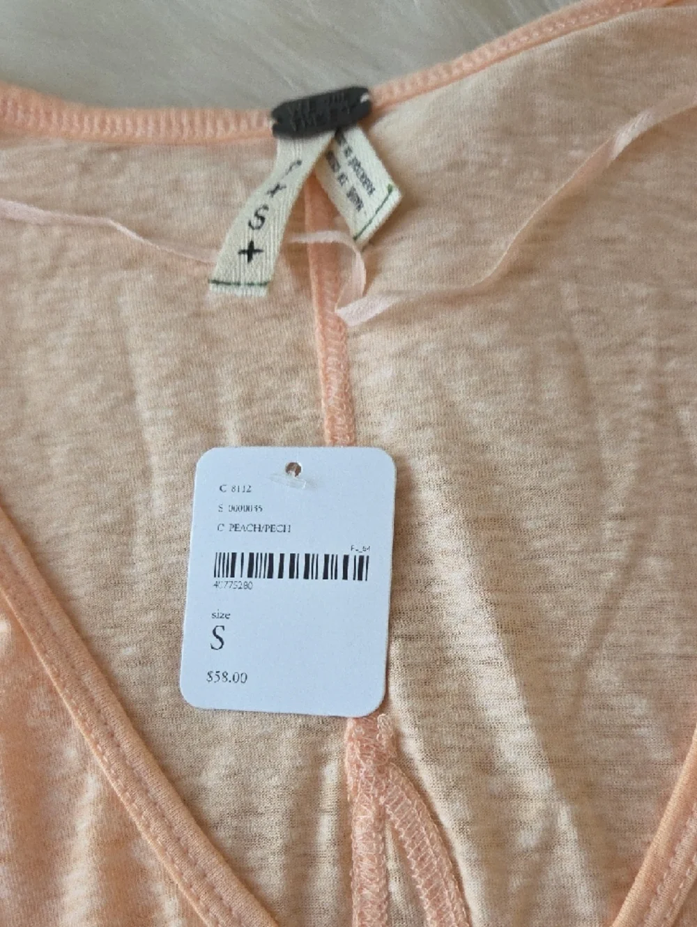NWT Free People We The Free Light Peach V-Neck Long Sleeve Oversized  Top Small